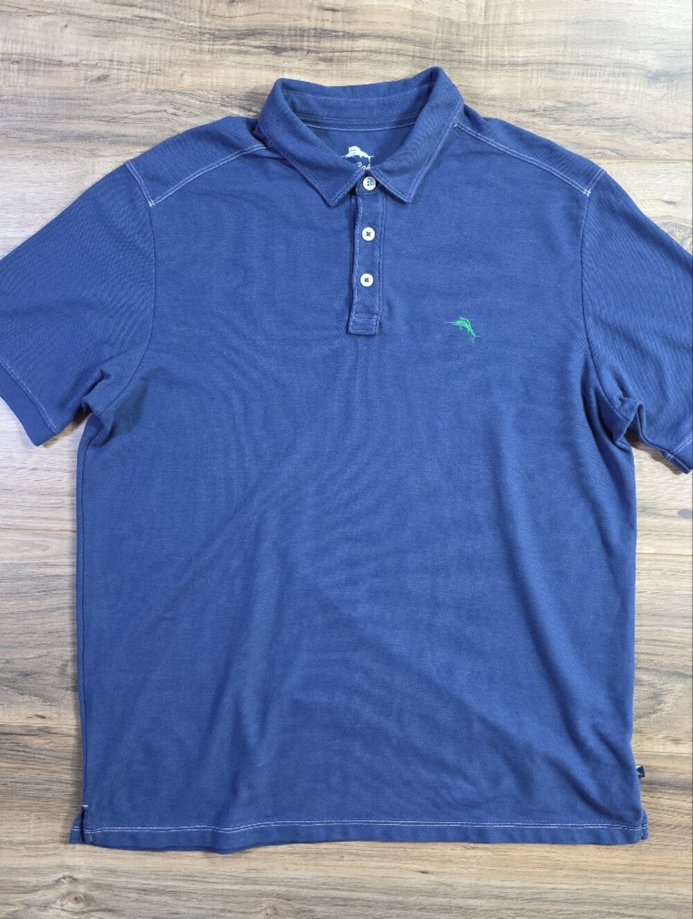 Tommy Bahama Contrast Stitch Pique Marlin Polo Shirt Blue Mens L Large Coastal